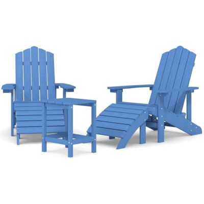vidaXL Garden Adirondack Chairs with Footstool & Table HDPE Aqua Blue Armchair vidaXL Garden Adirondack Chairs with Footstool & Table HDPE Aqua Blue Armchair