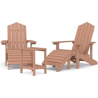 vidaXL Garden Adirondack Chairs with Footstool & Table HDPE Brown Armchair vidaXL Garden Adirondack Chairs with Footstool & Table HDPE Brown Armchair
