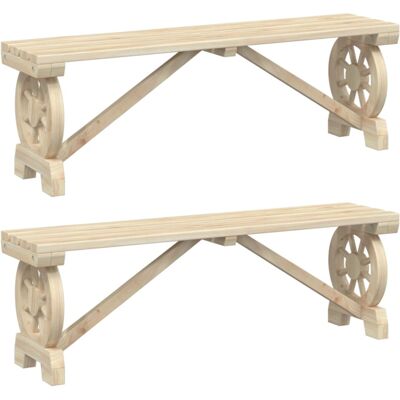 vidaXL Garden Bench 2 pcs Solid Fir Wood Brown - Garden Bench vidaXL Garden Bench 2 pcs Solid Fir Wood Brown - Garden Bench