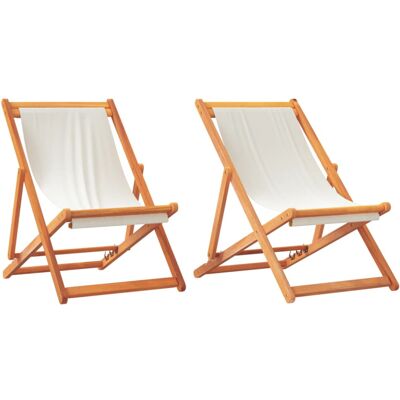 vidaXL Eucalyptus Folding Beach Chair White - Beach Chair vidaXL Eucalyptus Folding Beach Chair White - Beach Chair