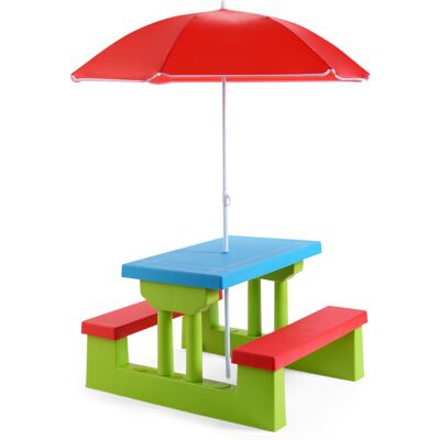 Gymax Colorful Kids Picnic Table Set with Removable Umbrella - Indoor/Outdoor, Seats 4 Gymax Colorful Kids Picnic Table Set with Removable Umbrella - Indoor/Outdoor, Seats 4