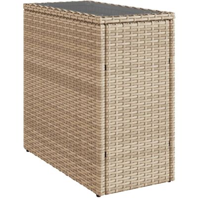 vidaXL Garden Side Table with Glass Top Outdoor Dining Table Beige Poly Rattan vidaXL Garden Side Table with Glass Top Outdoor Dining Table Beige Poly Rattan