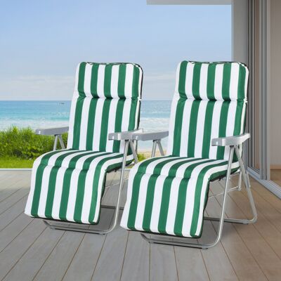 Outsunny Set of 2 Folding Sun Lounger Recliner Chairs Daybed Cushion Green White Outsunny Set of 2 Folding Sun Lounger Recliner Chairs Daybed Cushion Green White