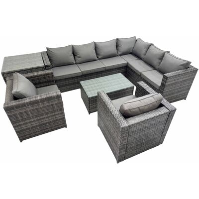 Fimous Rattan Garden Furniture Set with 2 Chairs Side Table Dark Grey Mixed Fimous Rattan Garden Furniture Set with 2 Chairs Side Table Dark Grey Mixed