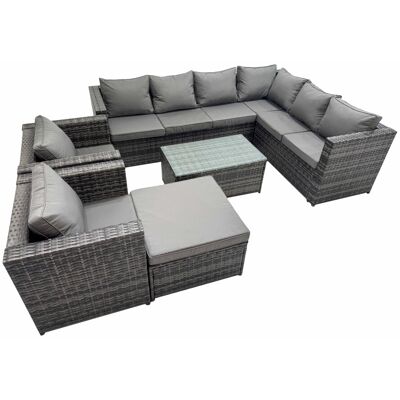 Fimous Rattan Garden Furniture Set with 2 Chairs Big Stool Dark Grey Mixed Fimous Rattan Garden Furniture Set with 2 Chairs Big Stool Dark Grey Mixed