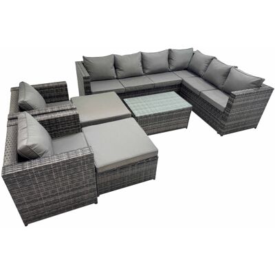 Fimous Rattan Garden Furniture Set with 2 Chairs 2 Big Stools Dark Grey Mixed Fimous Rattan Garden Furniture Set with 2 Chairs 2 Big Stools Dark Grey Mixed