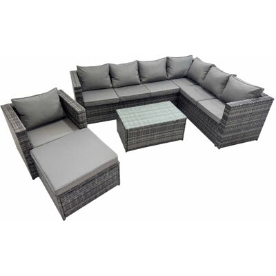 Fimous Rattan Garden Furniture Set with Big Stool Chair Dark Grey Mixed Fimous Rattan Garden Furniture Set with Big Stool Chair Dark Grey Mixed