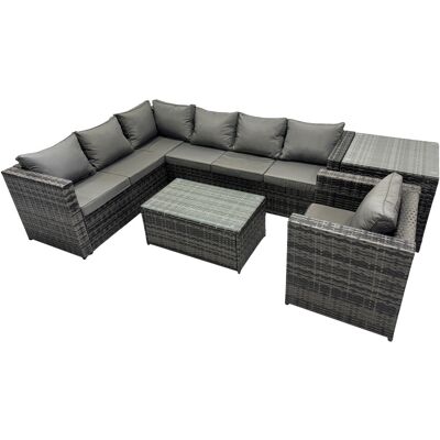 Fimous Outdoor Rattan Garden Furniture Set with Side Table Dark Grey Mixed Fimous Outdoor Rattan Garden Furniture Set with Side Table Dark Grey Mixed
