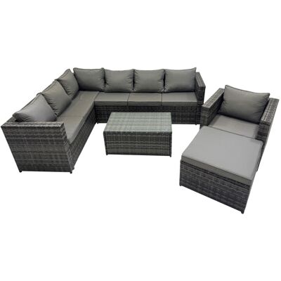 Fimous Outdoor Rattan Garden Furniture Set with Big Stool Dark Grey Mixed Fimous Outdoor Rattan Garden Furniture Set with Big Stool Dark Grey Mixed