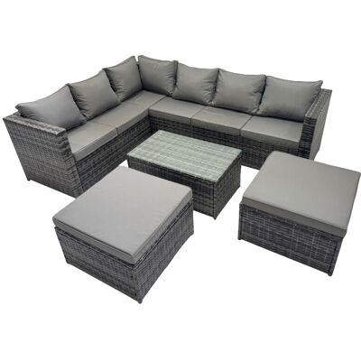 Fimous Outdoor Rattan Garden Furniture Set with 2 Big Stools Dark Grey Mixed Fimous Outdoor Rattan Garden Furniture Set with 2 Big Stools Dark Grey Mixed