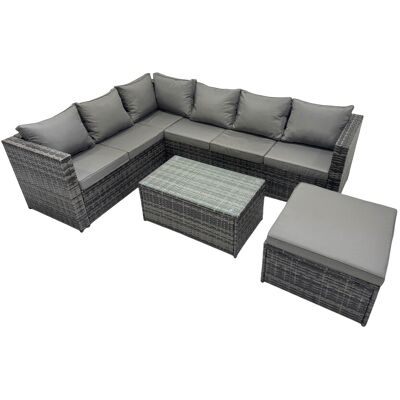Fimous Outdoor Rattan Garden Furniture Set with Big Stool Dark Grey Mixed Fimous Outdoor Rattan Garden Furniture Set with Big Stool Dark Grey Mixed