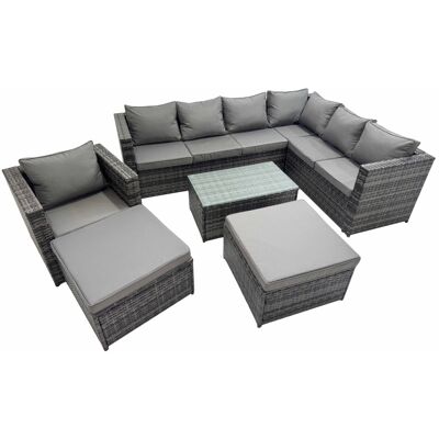 Fimous Rattan Garden Furniture Set with 2 Big Stools Chair Dark Grey Mixed Fimous Rattan Garden Furniture Set with 2 Big Stools Chair Dark Grey Mixed