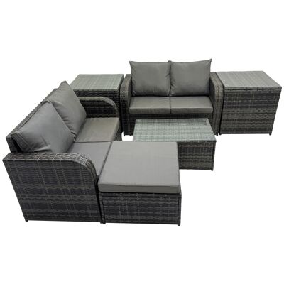Fimous Garden Rattan Furniture Set 5 Seater with 2 Side Tables Big Stool Fimous Garden Rattan Furniture Set 5 Seater with 2 Side Tables Big Stool