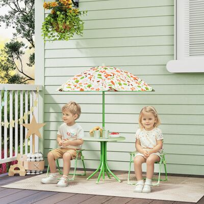 AIYAPLAY Kids Garden Table and Chair Set Outdoor Patio Set w/ Parasol, Green AIYAPLAY Kids Garden Table and Chair Set Outdoor Patio Set w/ Parasol, Green