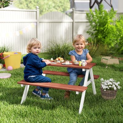 Outsunny Kids Picnic Table, Wooden Table and Bench Set for 3-8 Years, Brown Outsunny Kids Picnic Table, Wooden Table and Bench Set for 3-8 Years, Brown