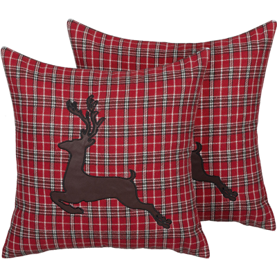 Beliani Set of 2 Decorative Cushions Red Reindeer Print - Decor Accessories Beliani Set of 2 Decorative Cushions Red Reindeer Print - Decor Accessories
