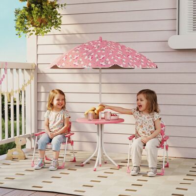 AIYAPLAY Kids Garden Furniture with 2 Folding Chairs and Umbrella, Pink AIYAPLAY Kids Garden Furniture with 2 Folding Chairs and Umbrella, Pink