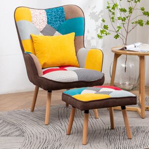 Living And Home Upholstered Armchair with Footstool and Cushion
