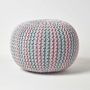 Homescapes Pastel Blue Pink Knitted Pouffe 40x50cm - Footstool Homescapes Pastel Blue Pink Knitted Pouffe 40x50cm - Footstool