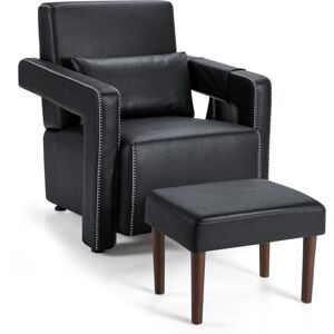 Costway Leathaire Armchair Single Sofa & Footstool Set w/ Waist Pillow Costway Leathaire Armchair Single Sofa & Footstool Set w/ Waist Pillow