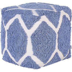 Beliani Pouffe Beige Blue Cotton Geometric Knitted Pattern Decorative Seat - Pouffe Beliani Pouffe Beige Blue Cotton Geometric Knitted Pattern Decorative Seat - Pouffe