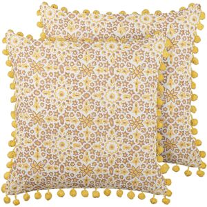 Beliani Yellow Cotton Floral Pattern Cushions - 45x45cm Set of 2 Beliani Yellow Cotton Floral Pattern Cushions - 45x45cm Set of 2