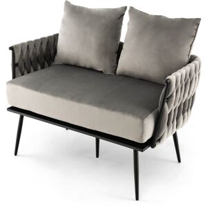 Costway Modern 2 Seater Sofa Upholstered Loveseat Couch Woven Double Sofa Chair W/ Arms Costway Modern 2 Seater Sofa Upholstered Loveseat Couch Woven Double Sofa Chair W/ Arms