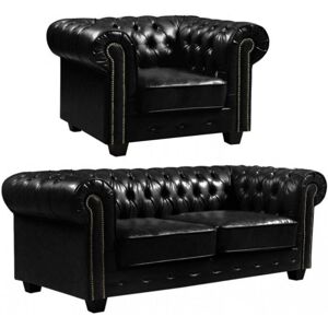 FurnitureInstore Chesterfield Black Leather Antique 3+1 Seater Sofa Set FurnitureInstore Chesterfield Black Leather Antique 3+1 Seater Sofa Set