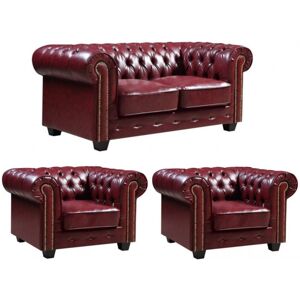 FurnitureInstore Chesterfield Red Leather Antique 2+1+1 Seater Sofa Set FurnitureInstore Chesterfield Red Leather Antique 2+1+1 Seater Sofa Set