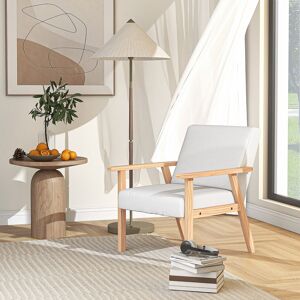 HOMCOM Accent Chair with Wood Frame Wide Seat Linen Armchair Cream White HOMCOM Accent Chair with Wood Frame Wide Seat Linen Armchair Cream White