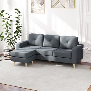 HOMCOM 3-Seater L-Shaped Linen Sofa w/ Sponge Seat Back Cushions, Dark Grey HOMCOM 3-Seater L-Shaped Linen Sofa w/ Sponge Seat Back Cushions, Dark Grey