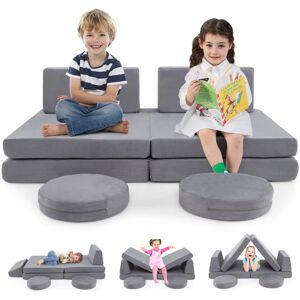 Costway 6 PCS Modular Kids Play Couch Toddler Creative Furniture Play Set-Grey Costway 6 PCS Modular Kids Play Couch Toddler Creative Furniture Play Set-Grey