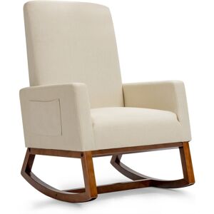 Costway Modern Rocking Chair Upholstered Fabric Leisure Armchair with Rubber Wood Base Costway Modern Rocking Chair Upholstered Fabric Leisure Armchair with Rubber Wood Base