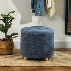 HOMCOM 45cm Round Storage Ottoman with Lid - Blue Teddy Fleece, 40.5L Hidden Sto HOMCOM 45cm Round Storage Ottoman with Lid - Blue Teddy Fleece, 40.5L Hidden Sto