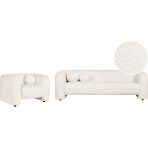 Beliani Living Room Set 4 Seater LEIREN Boucle White Beliani Living Room Set 4 Seater LEIREN Boucle White