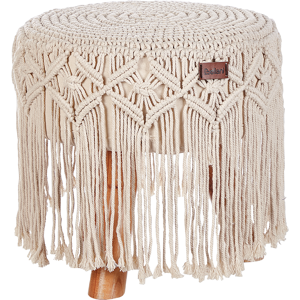 Beliani Beige Cotton Footstool - Handmade Boho Style Home Accessory Beliani Beige Cotton Footstool - Handmade Boho Style Home Accessory