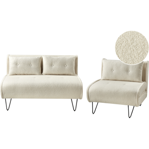 Beliani Sofa Set - Bouclé Beige Glamour Convertible Bed Beliani Sofa Set - Bouclé Beige Glamour Convertible Bed