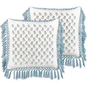 Beliani Set of 2 Floral Cotton Cushions - Boho Style Beliani Set of 2 Floral Cotton Cushions - Boho Style