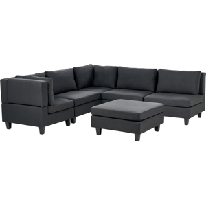 Beliani Modular Corner Sofa 5 Seater UNSTAD Fabric Black with Ottoman Right Hand Beliani Modular Corner Sofa 5 Seater UNSTAD Fabric Black with Ottoman Right Hand