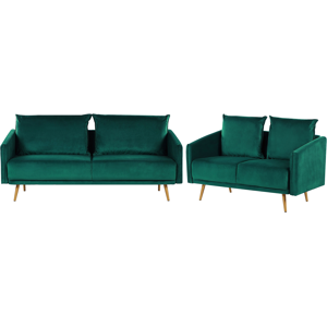 Beliani Velvet Sofa Set - Emerald Green - Retro Glam Beliani Velvet Sofa Set - Emerald Green - Retro Glam