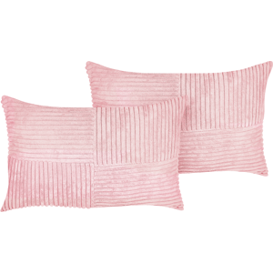 Beliani Pillow Set - Pink Corduroy Modern Cushions - 47x27cm Beliani Pillow Set - Pink Corduroy Modern Cushions - 47x27cm