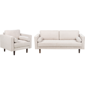 Beliani Sofa Set Beige Fabric Upholstered 3 Seater with Armchair - Sofa Set Beliani Sofa Set Beige Fabric Upholstered 3 Seater with Armchair - Sofa Set