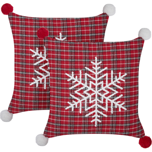 Beliani Set of 2 Cushions - Red Tartan Christmas Pattern Beliani Set of 2 Cushions - Red Tartan Christmas Pattern