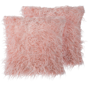 Beliani - Pink Faux Fur Cushions Set of 2 - 45x45cm - Cushions Beliani - Pink Faux Fur Cushions Set of 2 - 45x45cm - Cushions