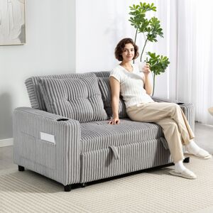 HOMCOM 2 Seater Sofa Bed, Click Clack Pull Out Bed Settee, Light Grey HOMCOM 2 Seater Sofa Bed, Click Clack Pull Out Bed Settee, Light Grey