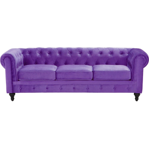 Beliani Chesterfield Sofa Purple Velvet Fabric Upholstery Dark Wood Legs - Sofa Beliani Chesterfield Sofa Purple Velvet Fabric Upholstery Dark Wood Legs - Sofa