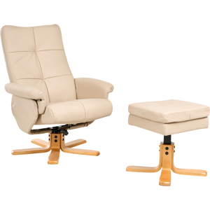 Beliani Recliner Chair EPSE with Footstool Faux Leather Beige Beliani Recliner Chair EPSE with Footstool Faux Leather Beige