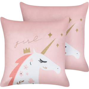 Beliani Set of 2 Decorative Cushions UNIOLA Velvet 45 x 45 cm Pink Beliani Set of 2 Decorative Cushions UNIOLA Velvet 45 x 45 cm Pink