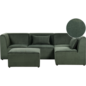 Beliani Modular Corner Sofa 4 Seater LEMVIG Corduroy Dark Green with Ottoman Left Hand Beliani Modular Corner Sofa 4 Seater LEMVIG Corduroy Dark Green with Ottoman Left Hand