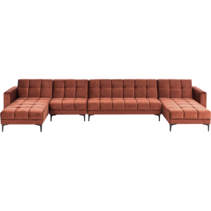 Beliani Modular U-Shape Sofa Bed 6 Seater ALNES Velvet Light Red Beliani Modular U-Shape Sofa Bed 6 Seater ALNES Velvet Light Red